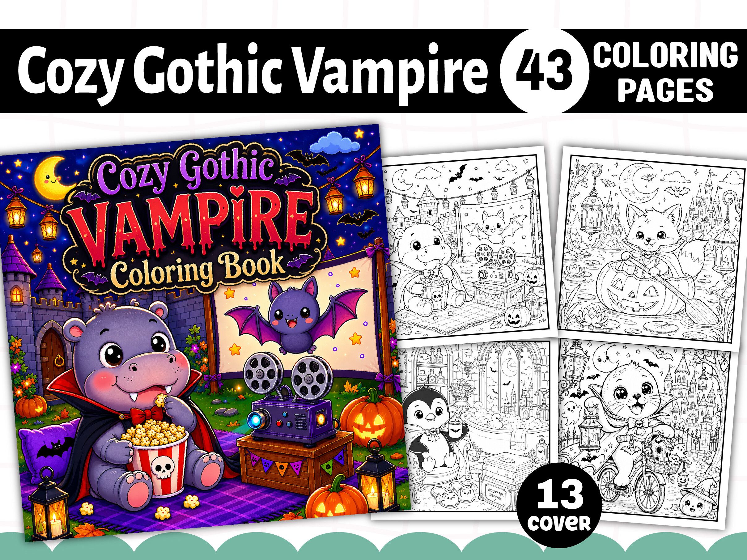 Cozy Gothic Vampire Coloring Book Pages