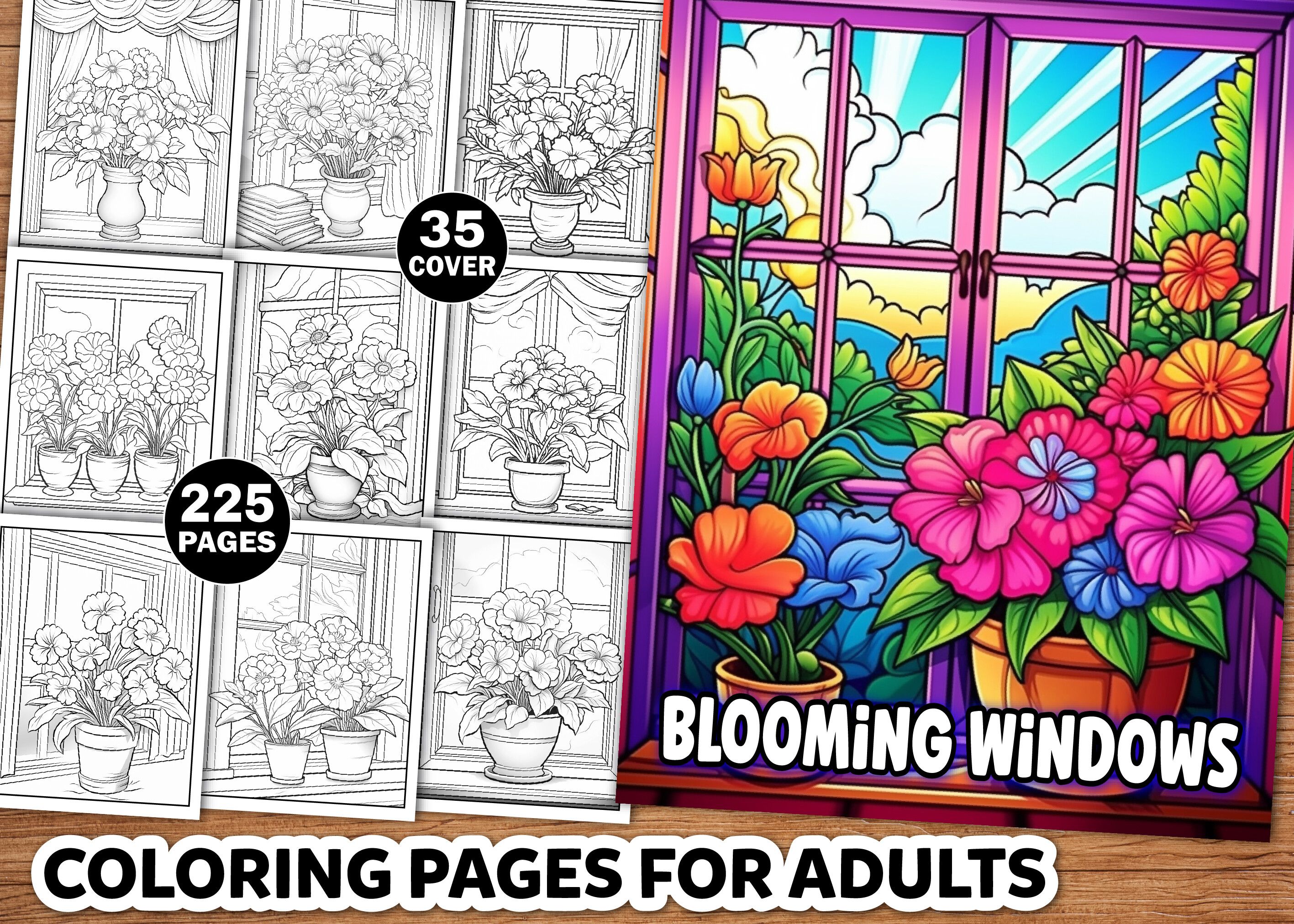 Blooming Windows Adult Coloring Pages