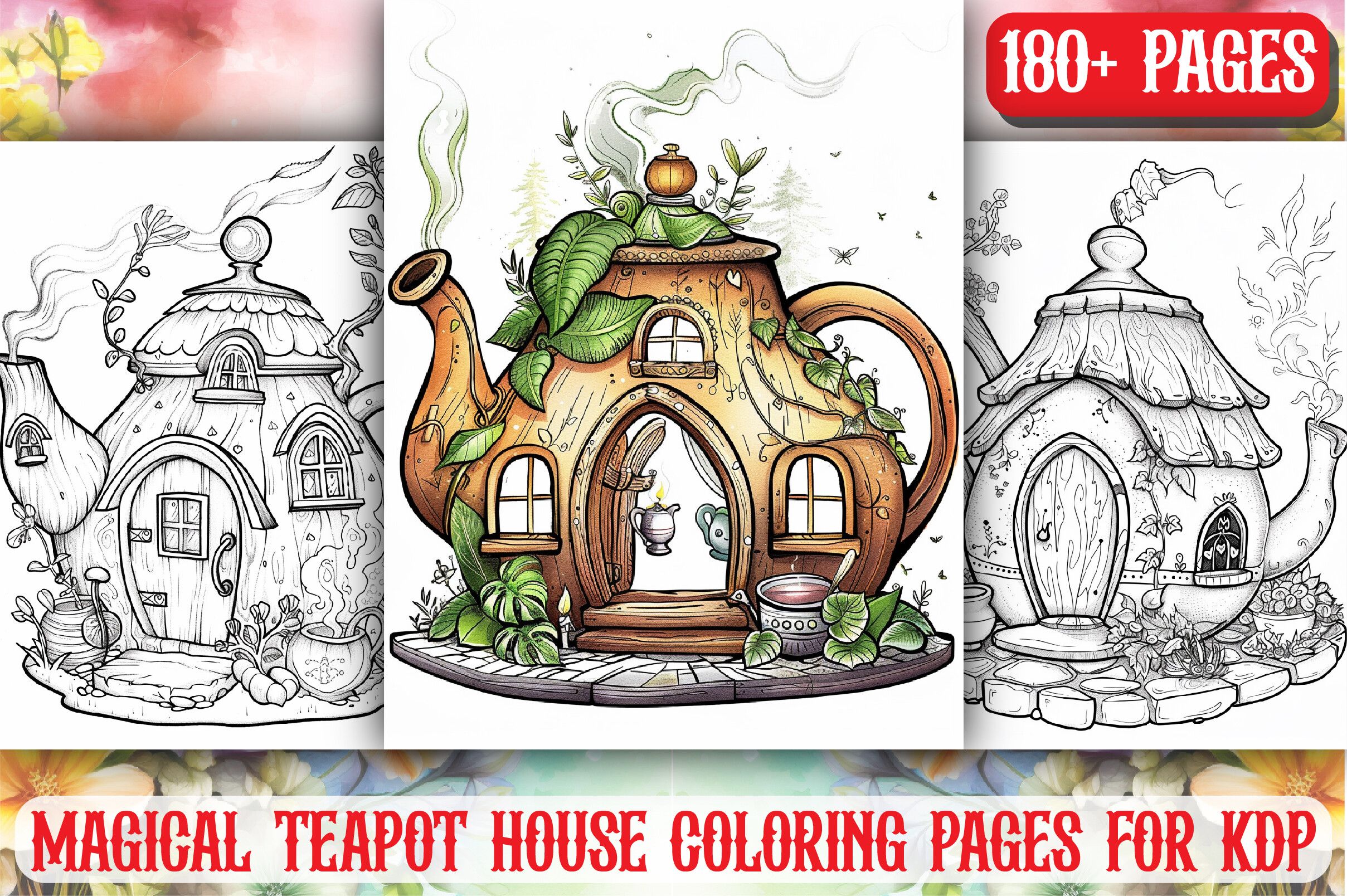 Magic Teapot Houses Coloring Book Pages