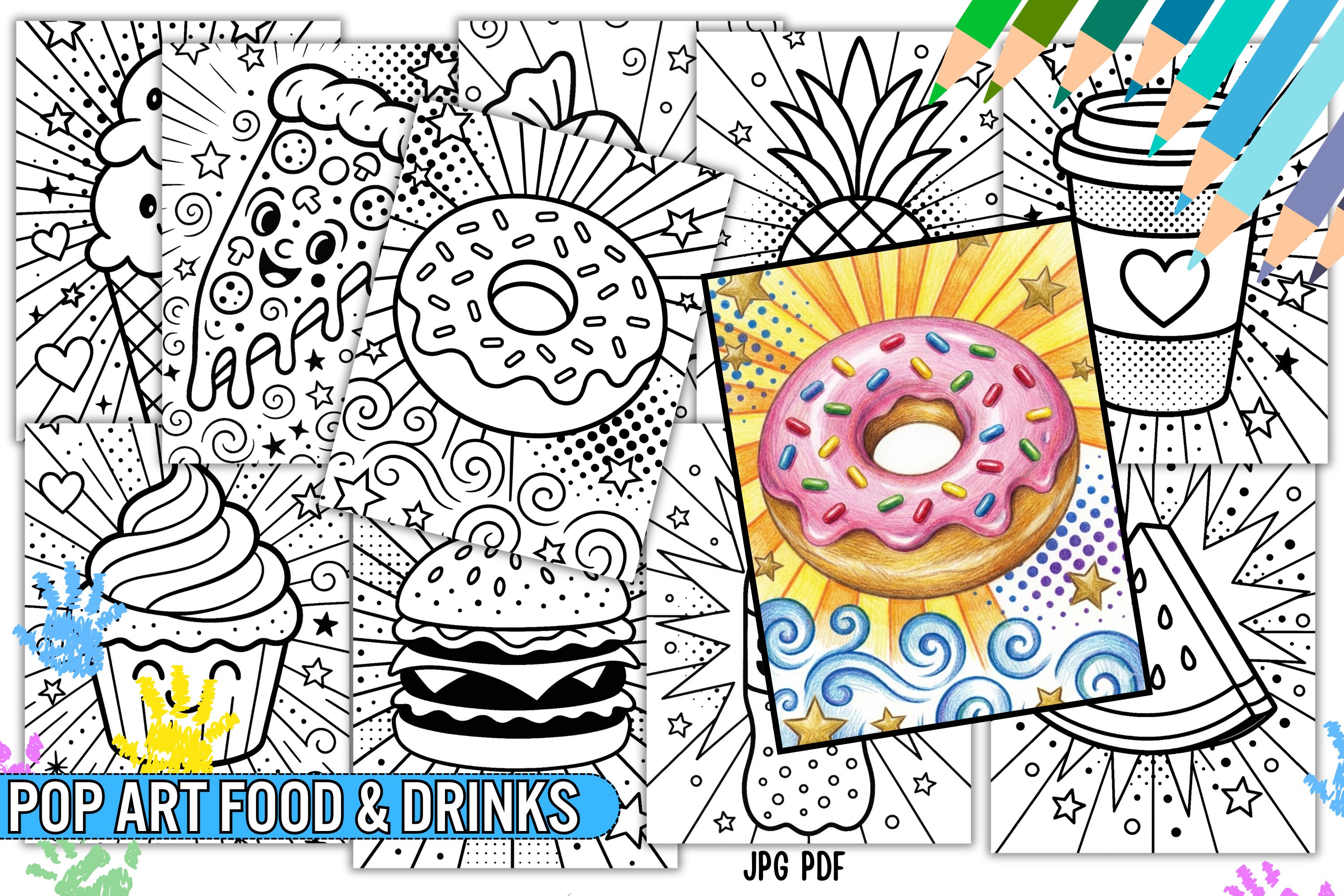 Pop Art Food & Drinks Coloring Pages