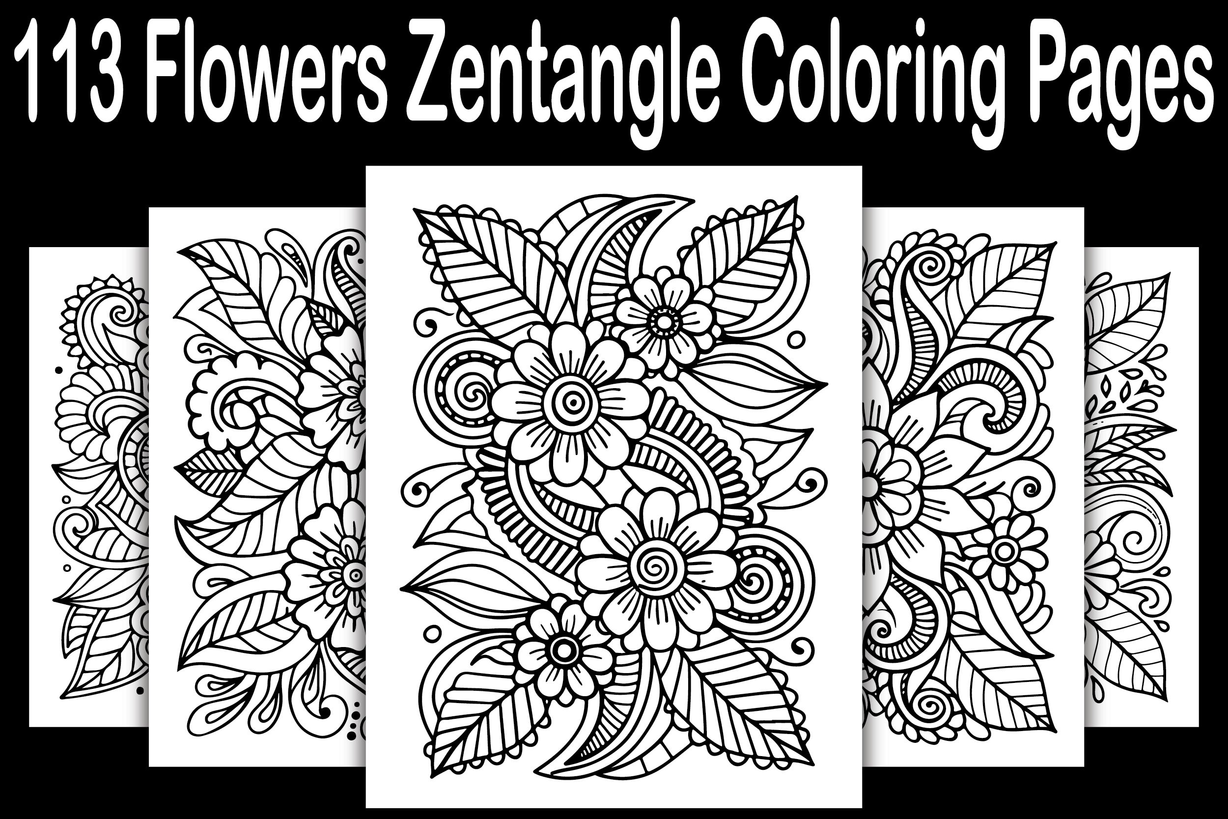 113 Flowers Zentangle Coloring Pages